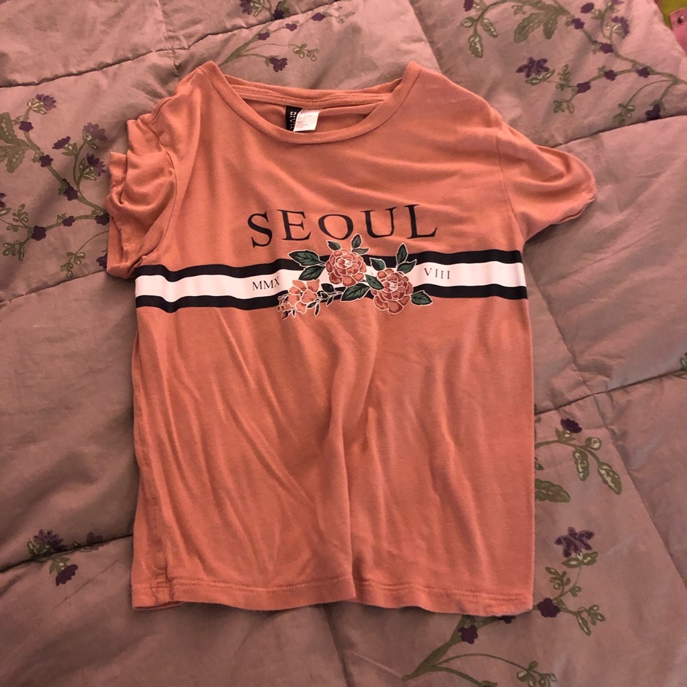 Pink, black and white H&M Seoul shirt